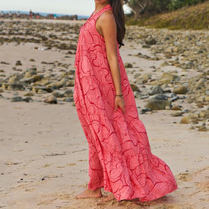 2026年工場ハワイアンプリント多層Vネックドローストリングホルターネックカジュアルドレスカスタムソフトレーヨンサマードレス - Product Image 4