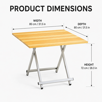 Table à manger pliante carrée portable de 80 cm avec plateau en imitation bois et structure en métal