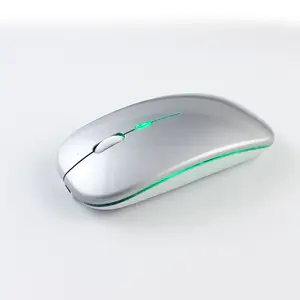 Bateria para mouse slim de modo duplo sem fio, mouse com LED óptico BT e 2.4G recarregável, estoque 2 em 1 para laptop, com revestimento de borracha, frete grátis