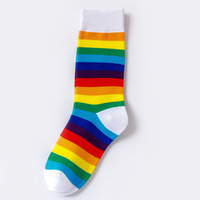 Chaussettes fantaisie en coton pour femmes, motif rayé, dessin animé, arc-en-ciel, style coréen, vente en gros 2026