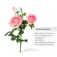 Rose artificielle en soie à tige unique de style français, à 3 têtes et bord festonné, décoration vintage pour la maison, le salon et Noël