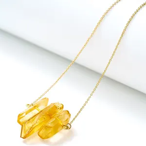 Colgantes de cuarzo en forma de bala para Chakra, cristal amarillo de citrino, GEMA, colgante hecho a mano