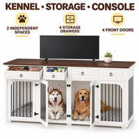 Meuble pour chien surdimensionné pour 2 chiens de taille moyenne à grande avec cloisons et tiroirs, meuble d'intérieur, support TV
