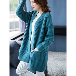 Wholesale Women's Casual Button V-Neck Solid Color <strong>Knitted</strong> Long Sleeve Cardigan <strong>Sweater</strong> for Autumn Winter - Product Image 2