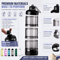 Conteneur portable en PP de qualité alimentaire pour poudre protéinée avec entonnoir, boîte à pilules, distributeur de suppléments de voyage, logo personnalisé, vente en gros