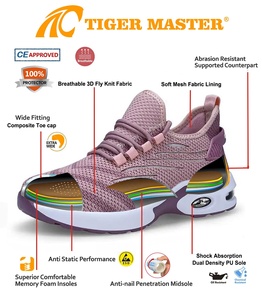 Chaussures de sécurité roses légères et respirantes pour femmes, avec embout en acier EU, semelle en PU antidérapante, anti-choc et anti-perforation - Product Image 6