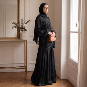 Elegante y Modesto Vestido Maxi Abaya Musulmán de Poliéster con Cuello en V, Manga Larga, Fruncido y Acampanado, Moldeador para Altas Temperaturas, Nueva Colección Primavera 2026 - Product Image 4