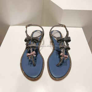 Sandalias planas de satén Original de alta calidad para niñas, Sandalias planas rosas de hadas con diamantes de imitación, sandalias de Tanga de satén adornadas para mujeres - Product Image 5