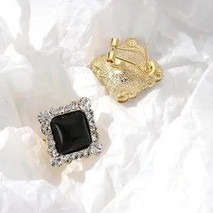 Personality Small S925 Silver Needle Earrings Square Black Gemstone Flashing Diamond Earrings For Women