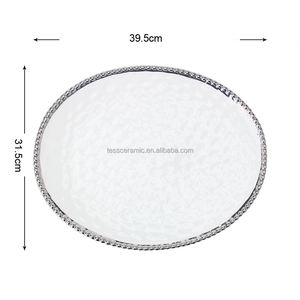 RCP015 Vente en gros d'assiettes pour chefs d'hôtels et de restaurants Grandes assiettes en céramique argentée 16 "pour repas de mariage - Product Image 6