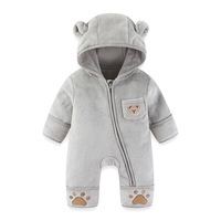Combinaison en polaire pour bébé, broderie ours, barboteuse à capuche tendance pour tout-petit, vêtements chauds d'hiver pour nouveau-né