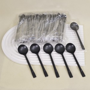 Disposable Plastic Spoons Black Set For Catering Meal Service Takeout Dessert Fruit Salad Soup Spoons Individually Wrapped - Product Image 1