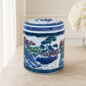 Fabrik-Großhandel Blau-Weiße Landschafts-Keramik-Urnen für Menschenasche Traditionelle Chinesische Porzellan-Bestattungsurne - Product Image 1