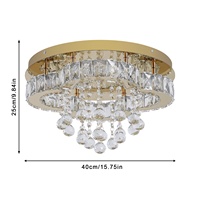 Plafonnier LED en cristal chic en acier inoxydable doré à intensité variable pour appartement, chambre et bureau