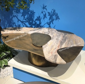 Js DT-029 <span class=keywords><strong>2025</strong></span> mới nhất phòng khách trung bảng thiết kế tự nhiên đá cẩm thạch kết hợp kim loại cổ hình dạng bất thường Bàn cà phê Phật Sơn - Product Image 1