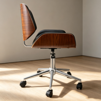 Chaise de bureau moderne du milieu du siècle, avec structure en contreplaqué courbé, en cuir, pivotante, réglable en hauteur, pour bureau à domicile, salle d'étude