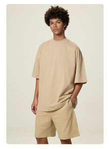 NeverStatic 2025 algodón 100% para hombre estilo callejero cuello alto pequeño bordado de gran tamaño sólido 230 gramos <span class=keywords><strong>camiseta</strong></span> en blanco personalizable - Product Image 3