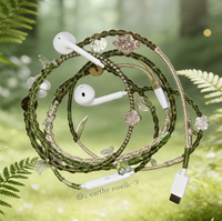 Earphone Tali Anyaman Gaya Buatan Tangan DIY Kesederhanaan Artistik Headphone Berkualitas Tinggi untuk Ponsel.