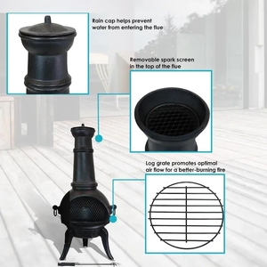 42インチ ブラック鋳鉄製自立式暖炉ストーブ 屋外ファイヤーピット 裏庭用チミネア - Product Image 6
