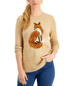 VSCOO hot sell custom animal jacquard crew neck long sleeve sweater jumper pullover sweater women