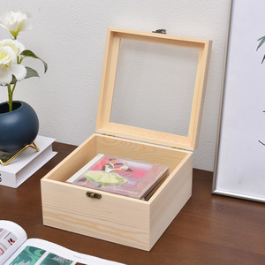 Custom Different Size Available Wooden Gift Glass Top Made Wood Box Wooden Crate Box