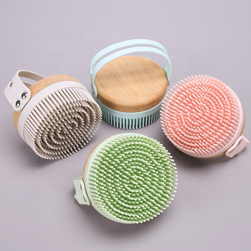 Soft Exfoliating Spa Washing Bath Bamboo Silicone Body Brush Cleaning Back Shower Scrubber Silicone Bath Brushes Sponges