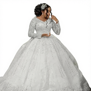 S3982R 2026 Custom White Beads Bridal Wedding Dress Elegant Formal Royal Design Chapel Train Lace Pattern - Product Image 1