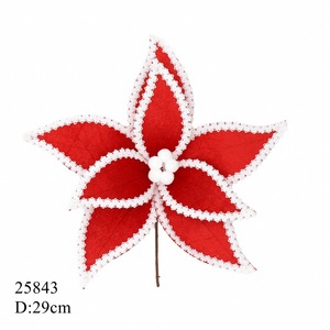 Décorations florales de Noël à carreaux rouges et blancs, tiges de poinsettia en tissu faites à la main pour un arbre de Noël élégant - Product Image 6