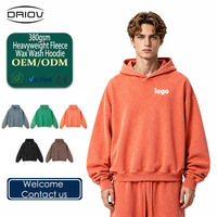 Hoodie Fleece Wax Wash Vintage 380G Heavyweight, Lengan Panjang, Polos, untuk Pria, dengan Logo Custom untuk Grosir