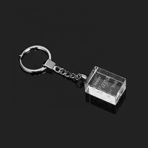 MH-Y013 Personalized custom logo glass square keyring small gifts crystal keychain