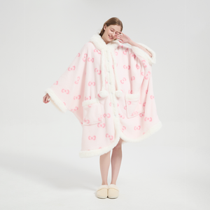 कारखाने के सुंदर सर्दियों के ओवरसाइज प्लग फर बड़े खरगोश के कान पोंचो-पोंचो होमवियर रैप केप टॉप क्लॉक पजामा - Product Image 3