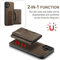 Sarung kulit magnetik 2 dalam 1, dapat dilepas untuk iPhone 16 15 Pro Max Plus 14 13 12 11 penutup dompet pemegang kartu saku