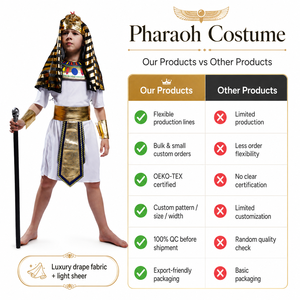 Costume de pharaon égyptien pour enfants, déguisement de luxe blanc et or pour le carnaval d'Halloween - Product Image 4