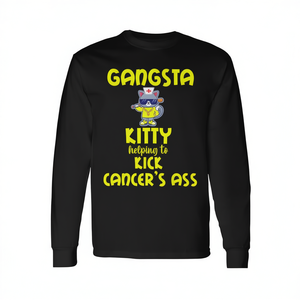 T-shirt a maniche lunghe Gangsta Kitty girocollo unisex per adulti, stampa digitale per eventi di sensibilizzazione sul cancro (corsa e camminata) - Product Image 3