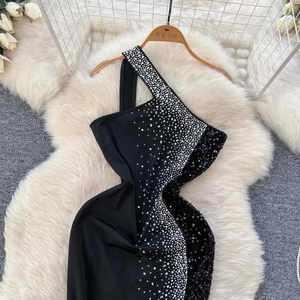 Vestido Midi Bodycon Casual con Abertura Sexy, Estampado Digital, Tejido Ecológico, Lavable, para Mujer, Cintura Imperio, Negro, Fiesta, Invierno - Product Image 2