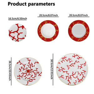 Juego de cena de cerámica de lujo al por mayor de fábrica, platos de boda con cargador rojo con borde dorado - Product Image 6