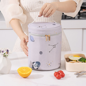 Starry Sky 325PE Bento Bag Round Bucket Gray 18.5x18.5x23cm Insulated Lunch Bag For Work School Outdoor Picnic - Product Image 1