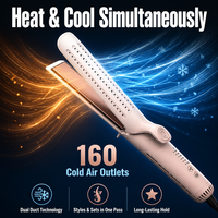 Catokan Rambut Titanium Keramik Airflow 2 in 1 Pelat Panjang Ekstra dengan Udara Dingin, Tegangan Ganda 220C, Grosir untuk Salon