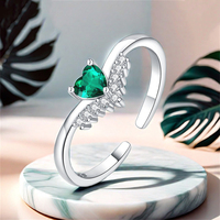 Bague de mariage ajustable en argent sterling 925 plaqué rhodium avec zircon vert en forme de flèche et cœur, vente en gros