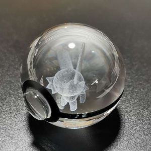 Boule de cristal <span class=keywords><strong>3D</strong></span> Pokeball, lampes de nuit <span class=keywords><strong>LED</strong></span>, cadeau pour enfants, <span class=keywords><strong>lampe</strong></span> gravée au laser, base transparente - Product Image 2