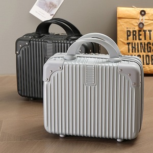 Mini Handheld Luggage Travel <b>Makeup</b> <b>Case</b> 14-inch Portable Solid Color Zipper Closure Cosmetic Bag - Product Image 3