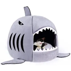 厂家直销定制低最小起订量豪华高品质便宜鲨鱼形状灰猫睡床室内猫宠物屋