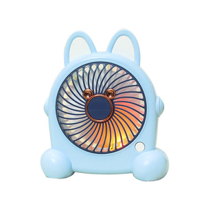 Ventilateur de bureau en forme de lapin de dessin animé avec lumière LED, 7 9,9 pouces, ventilateur de table alimenté par batterie, trois vitesses, commande mécanique, matériau plastique - Product Image 5