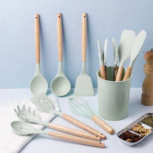 <span class=keywords><strong>12</strong></span> cái Silicone đồ dùng nhà bếp không dính công cụ nhà bếp thiết lập BPA free Silicone thìa thìa thiết lập với tay cầm bằng gỗ - Product Image 3