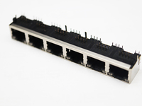 Connecteur RJ45 femelle blindé à 90 degrés 8p8c avec connecteur de carte de circuit imprimé Rj45 1x8 à double rangée multi-ports LED