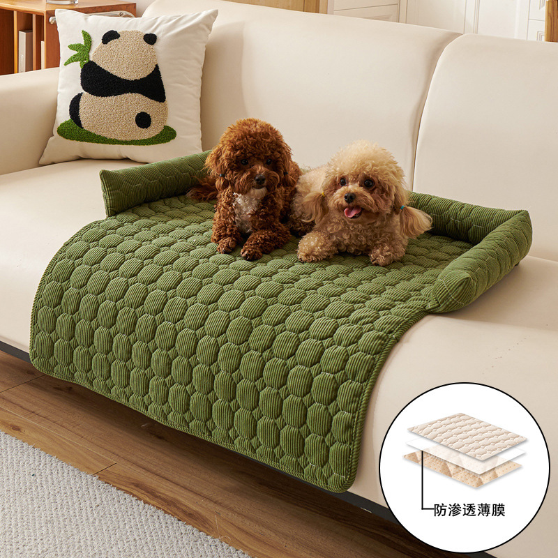 แผ่นรองสัตว์เลี้ยงทรงกลมผ้าลูกฟูก - สีเขียว (กันน้ำ)