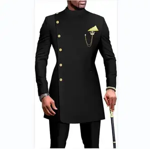 2024 Afrikaanse Design Slim Fit Mannen Pakken Voor Bruiloft Bruidegom Smoking Zwart Past Best Man Black Prom Party Blazer Broek Ms533