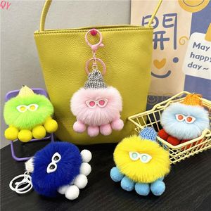 Porte-clés peluche méduse QQ, porte-clés boule de charbon avec lunettes de soleil kawaii, breloque pour sac, pendentif - Product Image 2