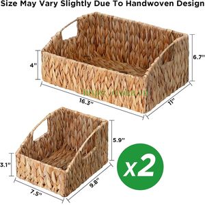 Natural Wicker Hand-<b>Woven</b> <b>Storage</b> <b>Baskets</b> Water Hyacinth with Handle Seagrass Rattan <b>Woven</b> <b>Basket</b> Set of 3 from Vietnam - Product Image 2