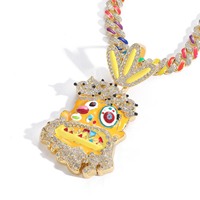 Pendentif de dessin animé de haute qualité plaqué or blanc avec émail coloré, bijoux hip-hop